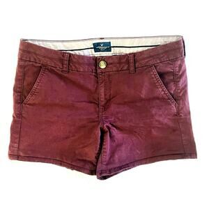 AEO AMERICAN EAGLE 5” Chino Shorts Wine Maroon Burgundy Red Midi Size 10 Stretch